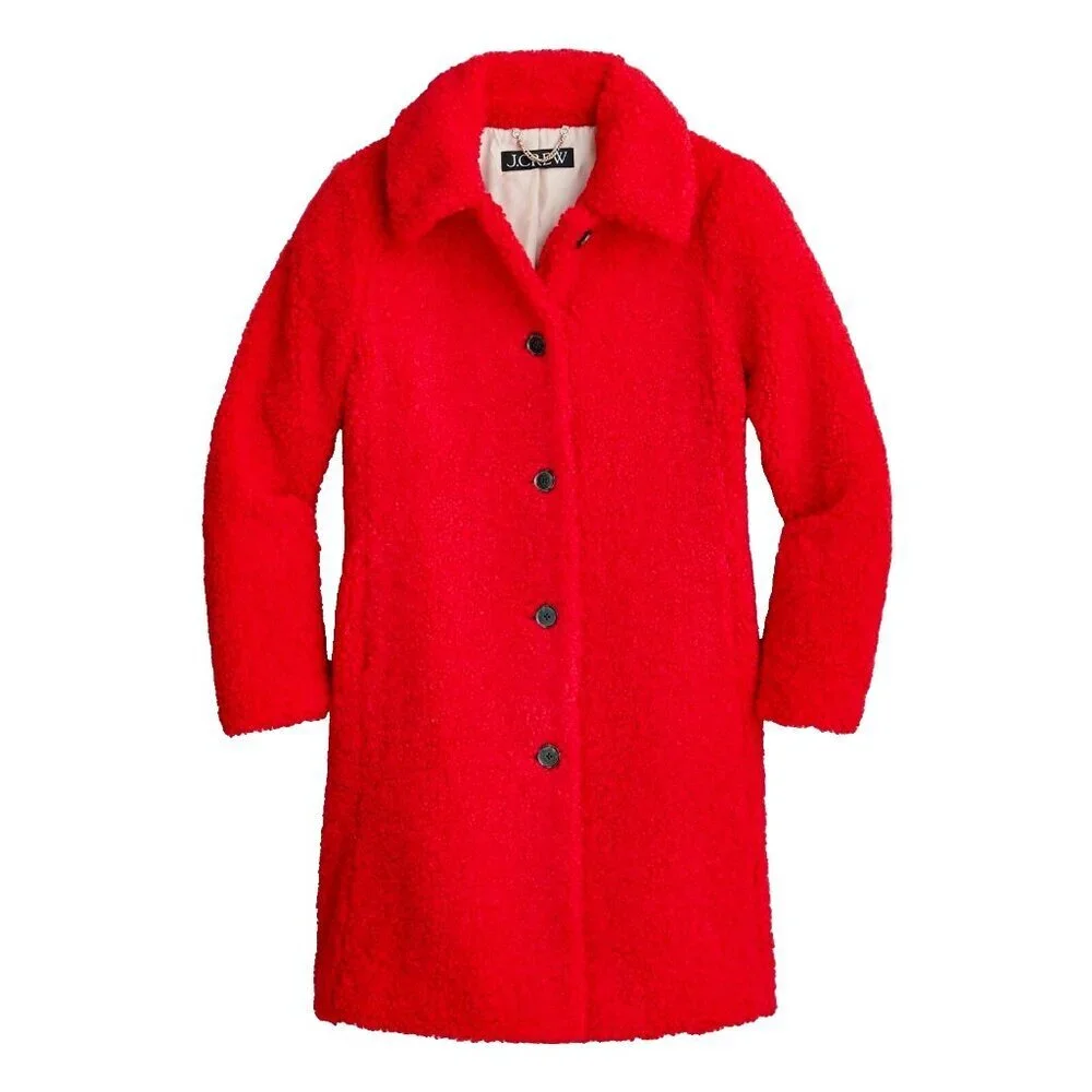 NWT J.Crew Petite Teddy Sherpa Lady Coat in Holiday Red Cozy Furry Jacket PS SP
